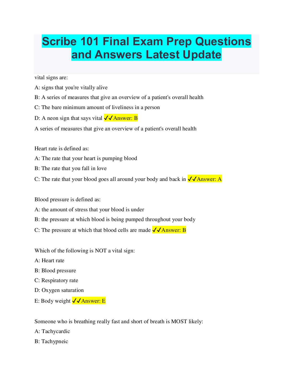 Preview of Scribe 101 Final Exam Prep Questions and Answers Latest Update